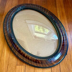 Vintage Oval Convex Bubble Glass Frame with Faux Tortoise Wood
